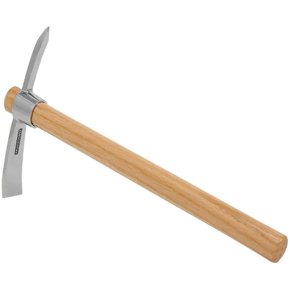 HSHDLDF Outdoor Camping Multifunctional Pickaxe Hoe Heavy Duty Stainless Steel Pick Axe Hand Hoe with Wooden Handle,Silver