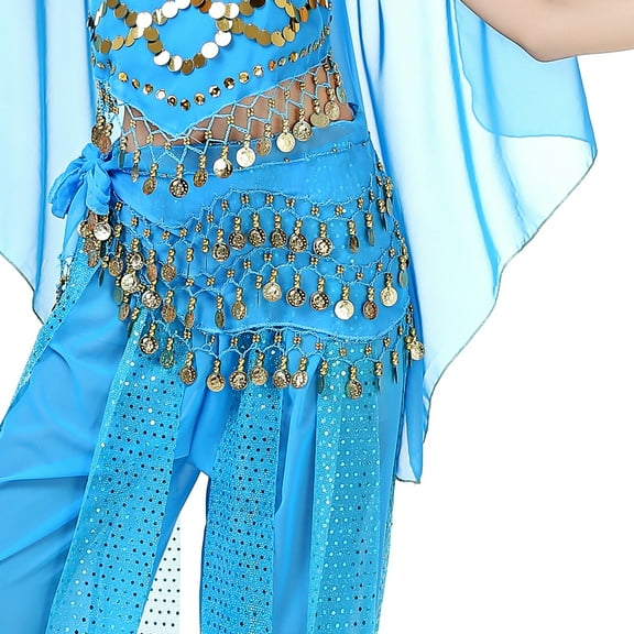 Beads Coins Chiffon Fitness Program Belly Dance Noise Hip Scarf Belt Ocean Blue