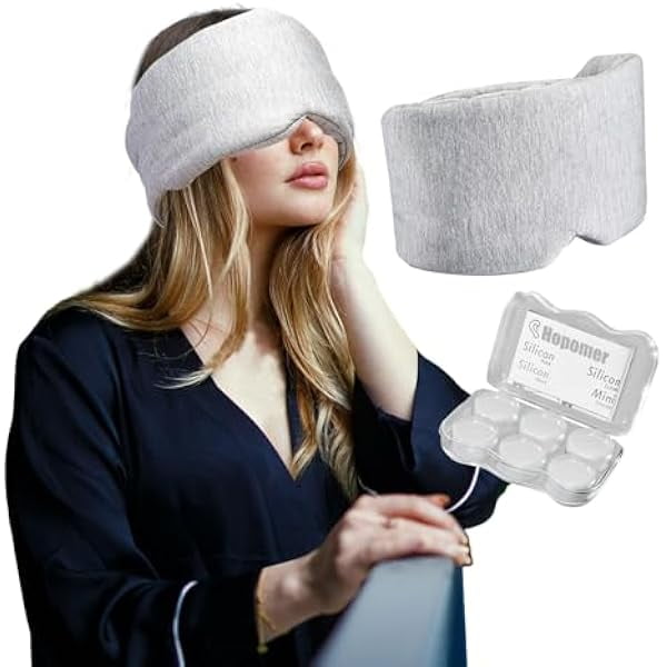 wonima11 Sleep Mask Sleeping Noise Cancelling Eye Masks for Women Men Blackout Eye Covers with Silicone Ear Plugs Set Cooling 3D Adjustable Eyemasks for Travel (Light Grey)