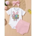 thumbnail image 2 of Faithtur Baby Girls 3Pcs Easter Outfits, Short Sleeve Romper + Ribbed Knit Shorts + Headband Set, 2 of 9