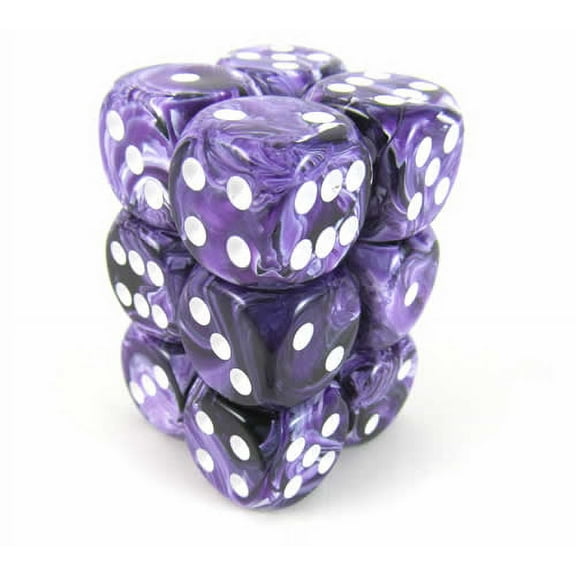 Purple Swirl Deluxe Dice with White Pips D6 16mm (5/8in) Pack of 12 Koplow Games