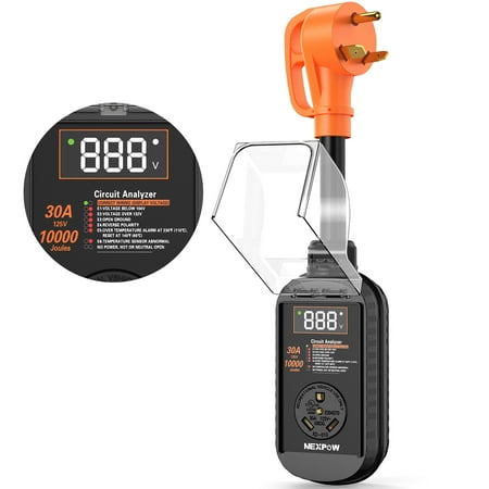 NEXPOW RV Surge Protector 30 Amp - 10000 Joules Upgraded LED Display,Over/Under Voltage Protection Circuit Analyzer,for Camper,Travel Trailers