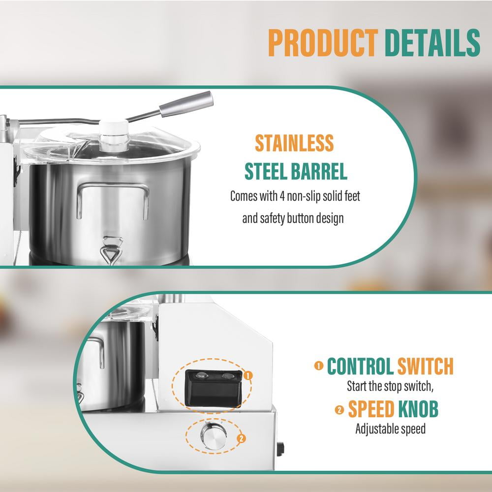 WAASOSCON Commercial Food Processor 6L/1.58GAL, 1800W Powerful Food Chopper , Multi-functional Processor [Chop, Mince, Puree] for Vegetables, Meat, Grains, Nuts