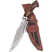 BigCat Roar Screaming Eagle Damascus Buck Knife with Sheath - 8.8" Clip-Point Blade Hunting Knife - Brown EDC Knives for Men