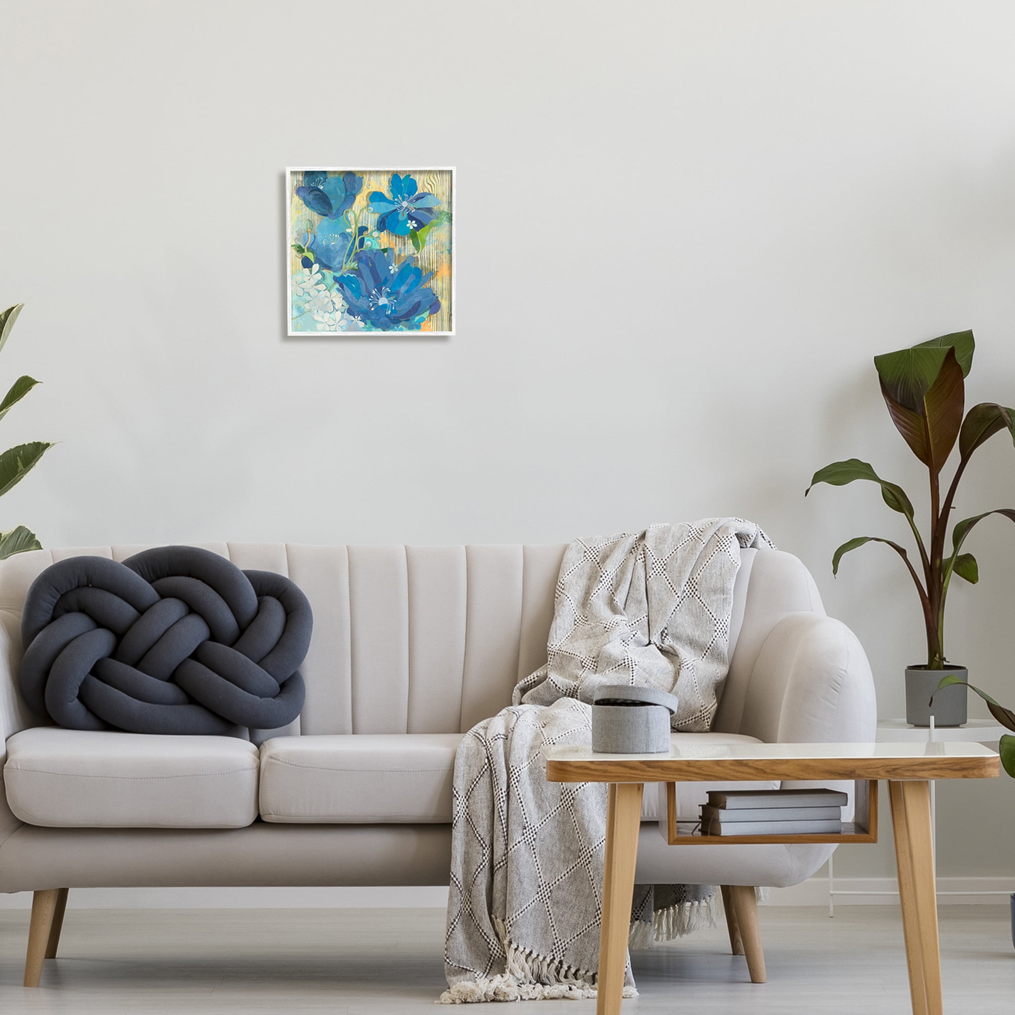 Stupell Modern Blue Geraniums Patterned Botanical & Floral Painting White Framed Art Print Wall Art