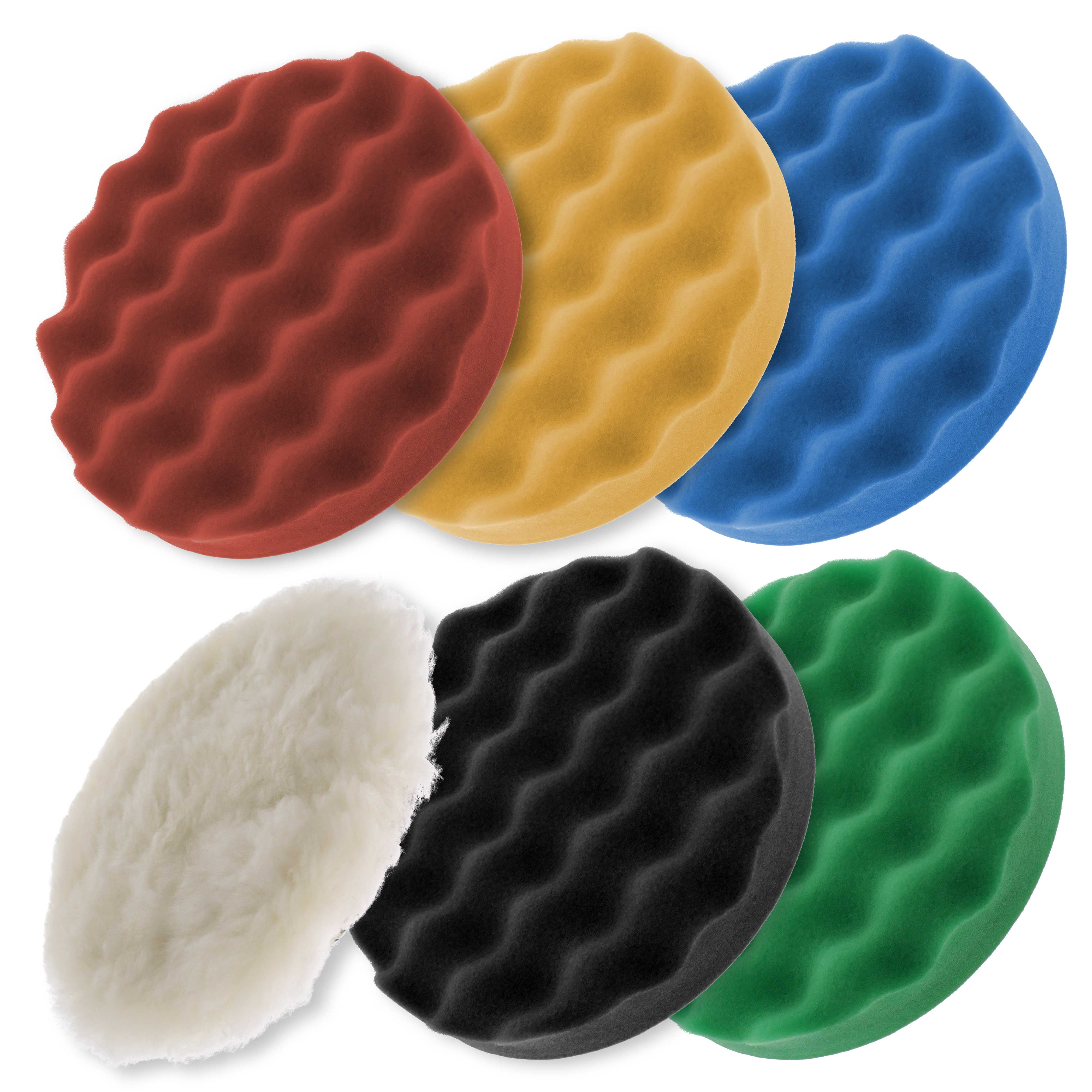 Buffing & Polishing Pad Kit with 6 6.5" Grip Pads; 5 Waffle Foam & 1