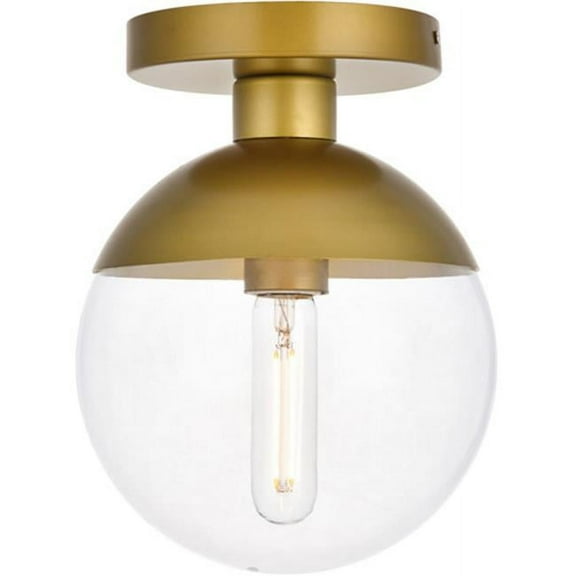 Eclipse 1 Light Flush Mount Ceiling Light with Clear Glass, Brass