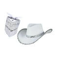 thumbnail image 2 of Sombrero de vaquero jinwen Ala ancha Bandana con flecos Blanco, 2 of 8