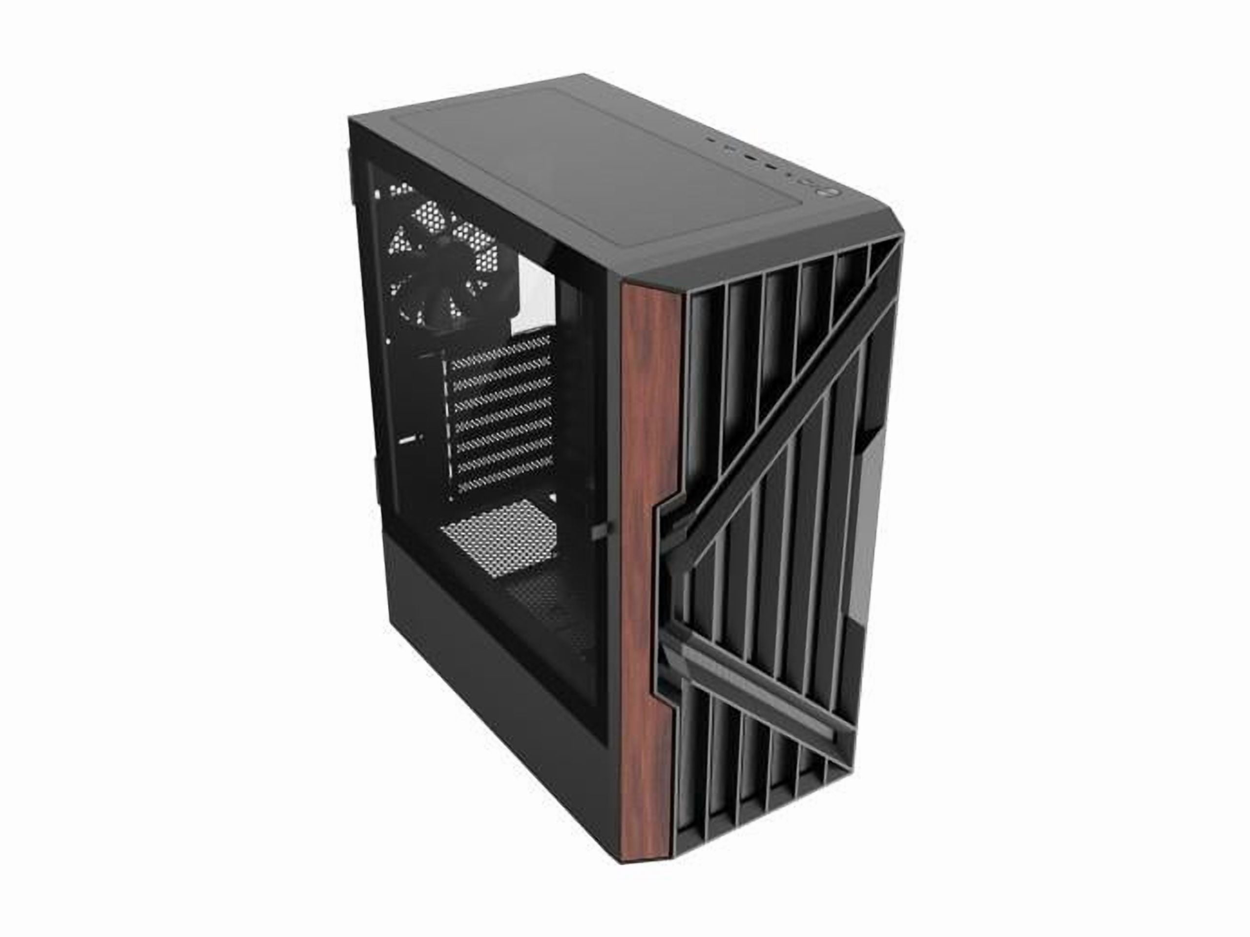 DIYPC DIY-G18-WD Black USB3.0 /Type C ATX Mid Tower Gaming Computer Case w/ Tempered Glass Side Panel and Walnut Wood Front Panel. 4 x 120mm PWM Fan Pre-Installed