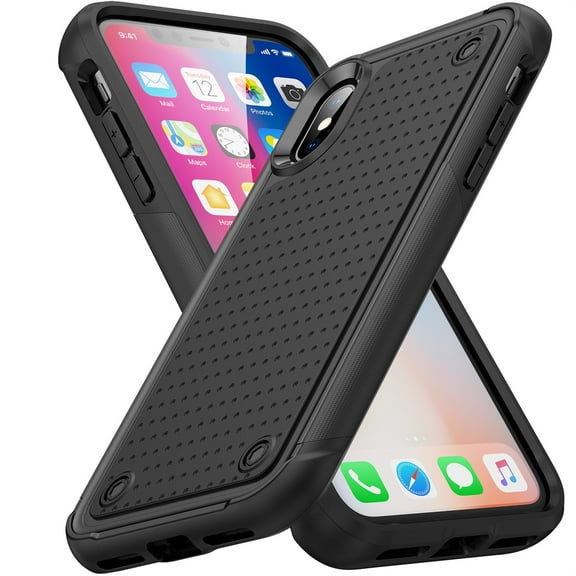 JTCASES for iPhone X/iPhone XS Case, Hybird PC TPU Anti-slip, Shockproof Bumper, Military Drop Resistant, Rugged Heacy Duty Full Body Protective Shell for iPhone X, Slim Fit for Girls Men, Black