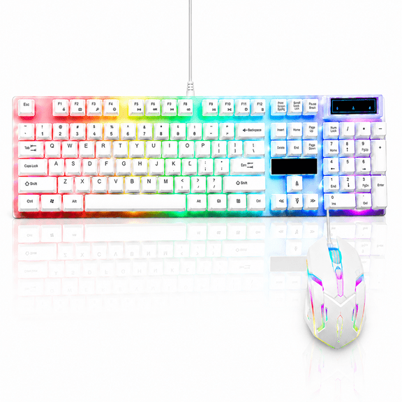 Gaming Keyboard and Mouse Combo, RGB LED Backlit Keyboard with 104 Key for PC/Laptop,White