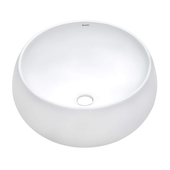 Ruvati 16 inch Bathroom Vessel Sink Round White Circular Above Counter Porcelain Ceramic bathroom Sinks - RVB0316 - Small Vessel Sink for Bathroom Vanity with sink, Elegant Bathroom Sink