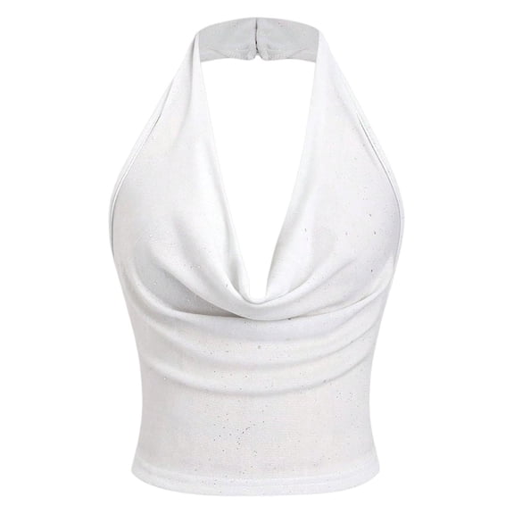 Ulitacool Women'S Shirts Solid Color Sparkling Neck Camisole Backless Sleeveless Tank Top Summer Vest Blouse Basic Daily Wear M White