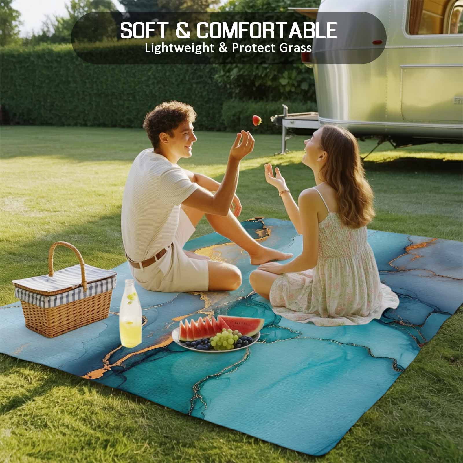 Outdoor Rug 5x8ft Ombre Turquoise Golden Marble Large Area Rug Modern Art Indoor Outdoor Carpet Outdoor Rugs Mats for Patio Camping,RV,Front Door, Outside Decor