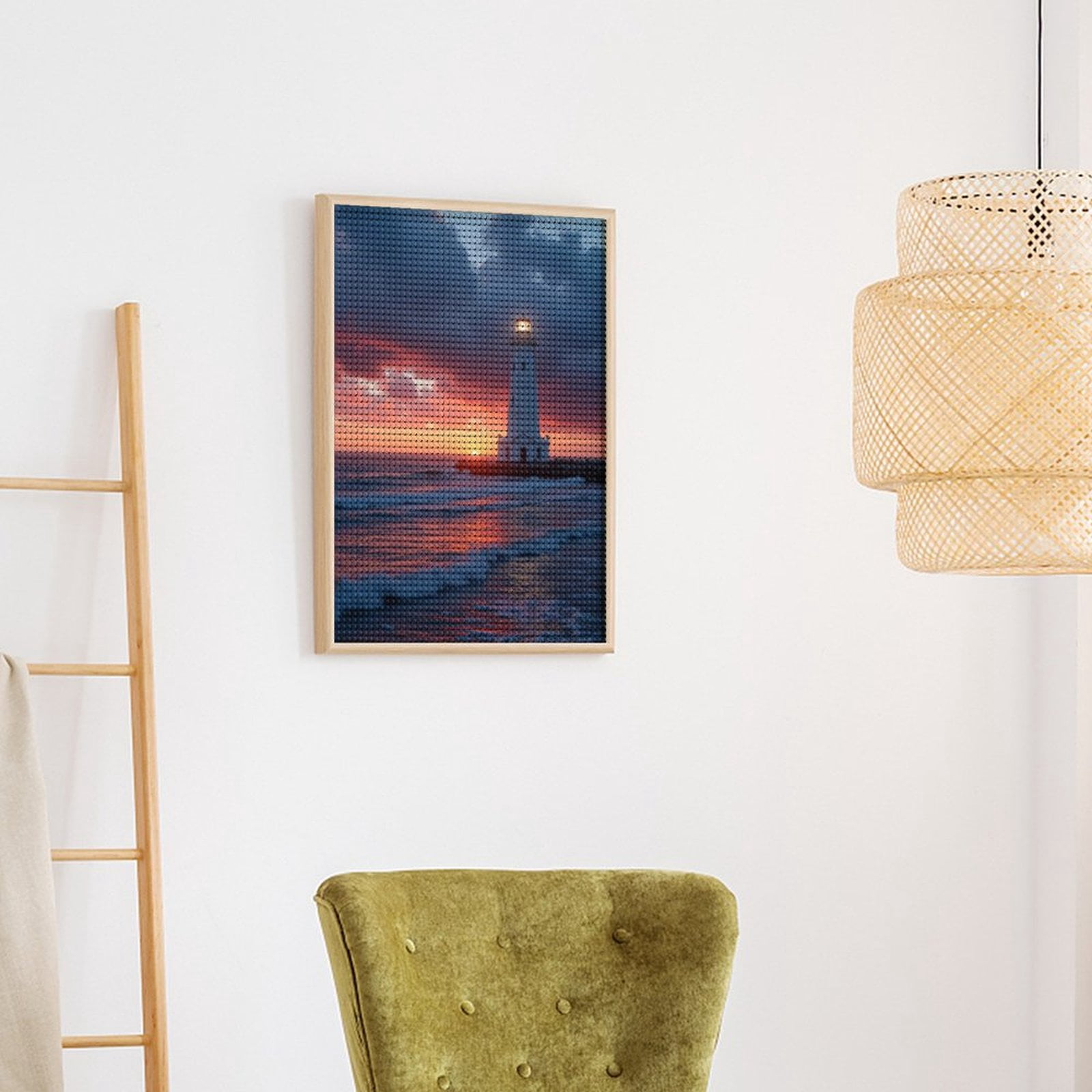 Diamond Art Kits for Adults, Sunset Lighthouse Over Ocean Waves 5D Diamond Painting Kits for Adults Beginners, DIY Full Drill Diamond Painting, Gem Art and Crafts 12x16