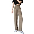 thumbnail image 4 of Women Wide Leg Pants with Pockets High Waist Stretch Dress Casual Flattering Fit Straight Leg Trousers by Yigetop Khaki 3XL, 4 of 5