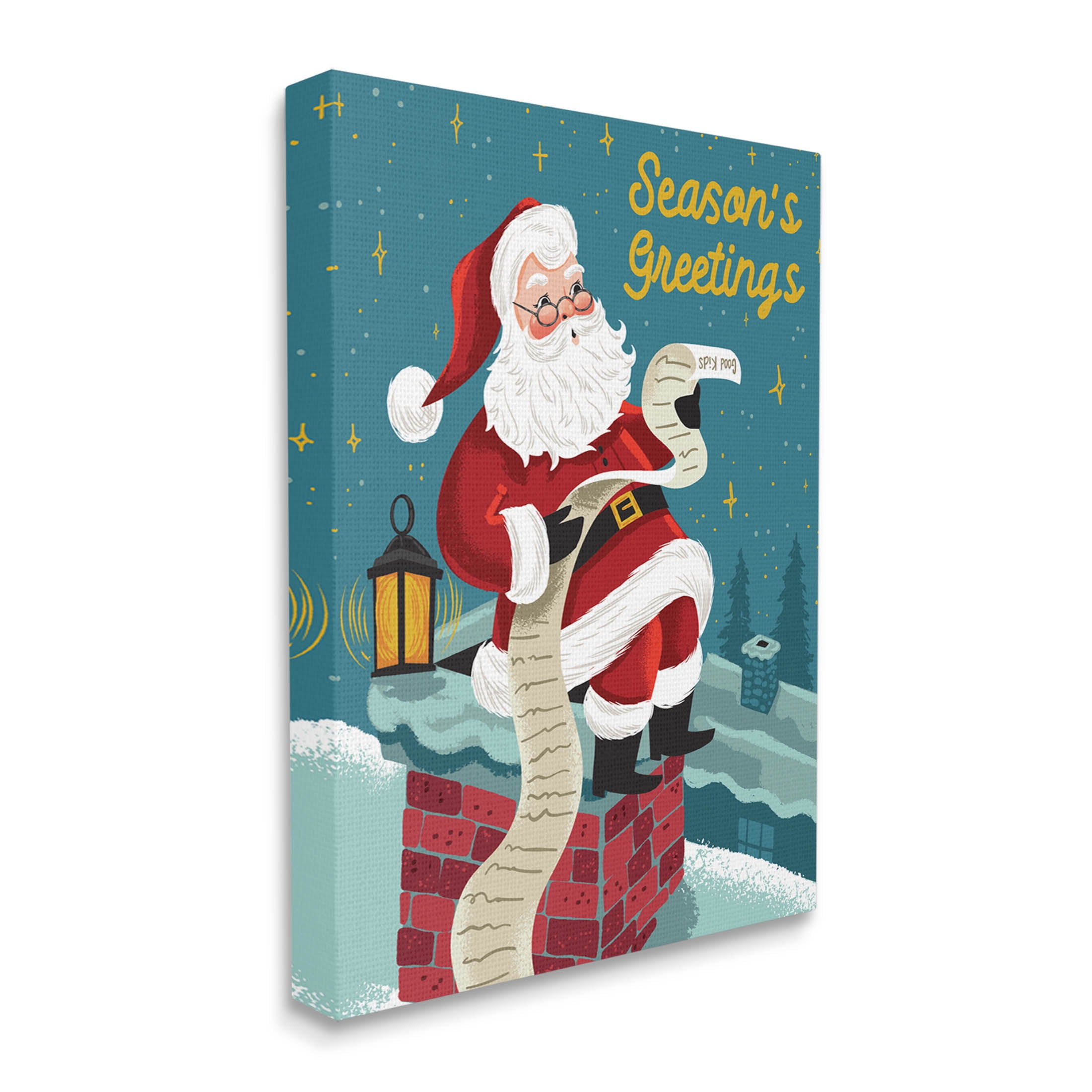 Season's Greetings Santa's List Chimney Holiday Graphic Art Gallery Wrapped Canvas Print Wall Art