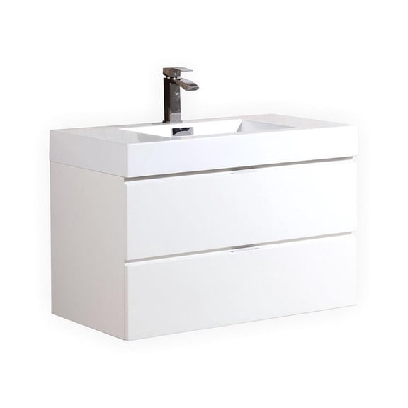 Kubebath Bliss 40" High Gloss White Wall Mount Single Sink Floating Modern Bathroom Vanity