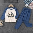 thumbnail image 5 of Boys' Pajamas Children's Long Sleeve Letter Print Warm Home Wear Base Underwear Tops And Pants Clothes Boys Sleepwear Dark Blue 10 Years-11 Years, 5 of 5