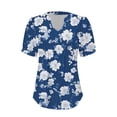 thumbnail image 4 of T Shirts For Women Womens Tops V Neck Tops Puff Short Sleeve T Shirt Pleated Floral Printed Tunic Blouse Shirts, 4 of 7