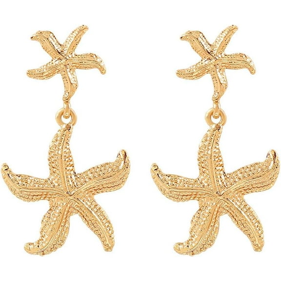 Long Gold Starfish Statement Dangle Drop Earrings for Women Hypoallergenic Lightweight Hammered Ocean Sea Star Charms Dangling Earring Fashion Beach Holiday Y2K Party Jewelry