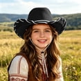 thumbnail image 2 of Xudanell Western Cowboy Hat for Kids Boy Girl Cowboy Cowgirl Dress Up Hat with Buckle Belt (Black, 4-10 Years), 2 of 4