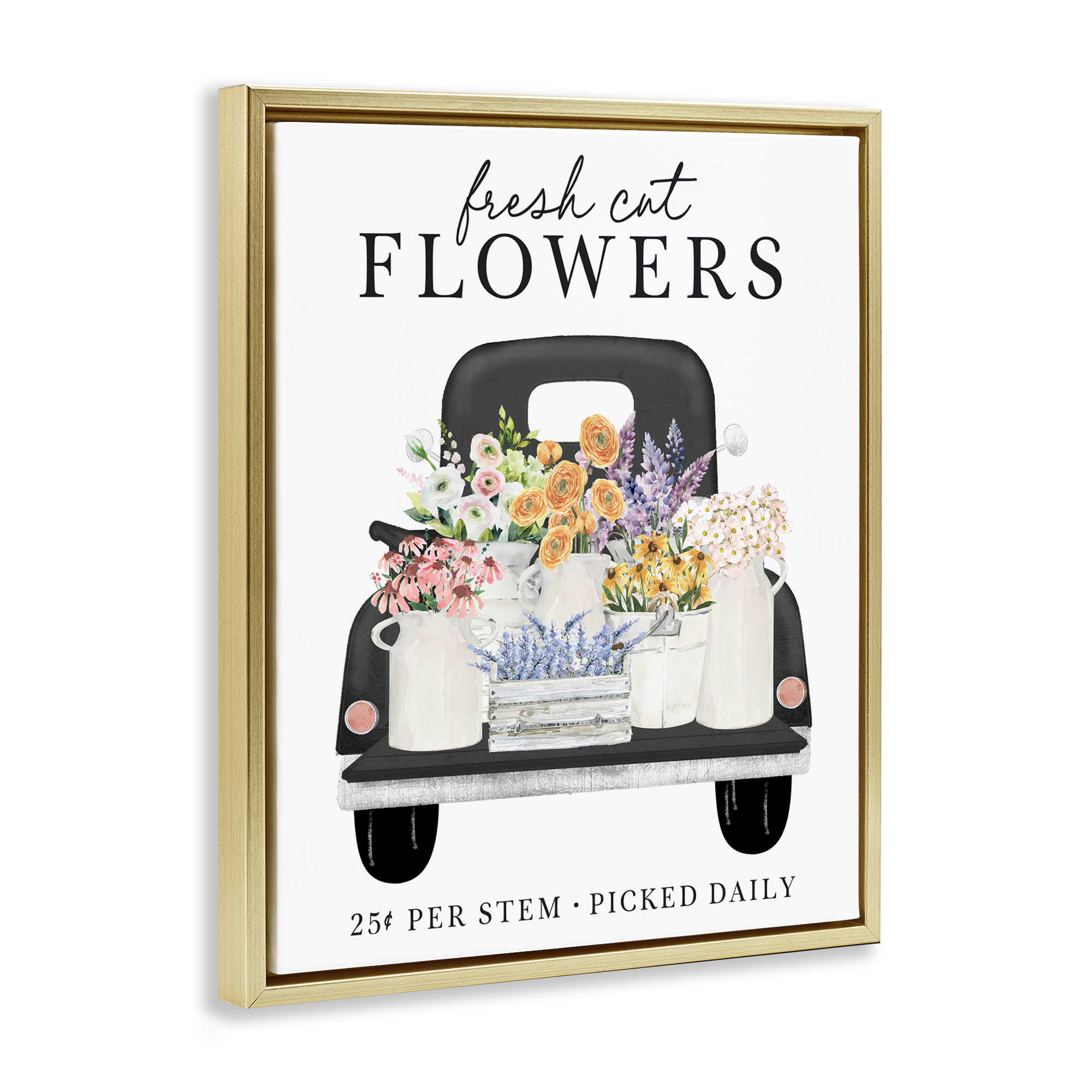 Fresh Flowers Picked Daily Gold Framed Floater Canvas Wall Art, design by Lettered and Lined