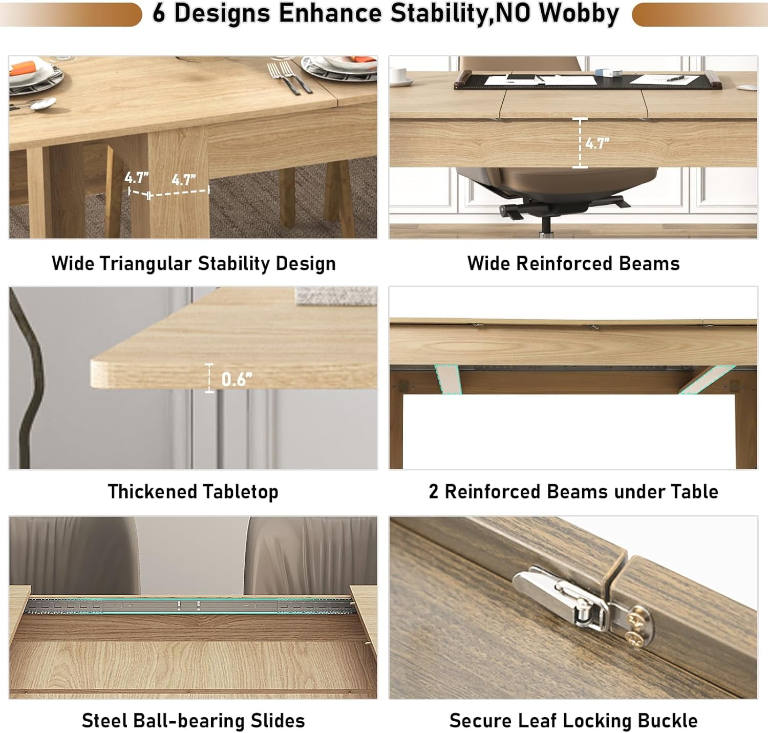 ChVans Large Mobile Extendable Dining Table for 6-10, Modern Wood Kitchen Table Rectangular Table for Dining Room, Living Room