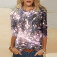 thumbnail image 2 of PMVFHDE Womens Tops Quarter Sleeve Crewneck Loose Fit Sequin Casual Print T-Shirt, 2 of 5