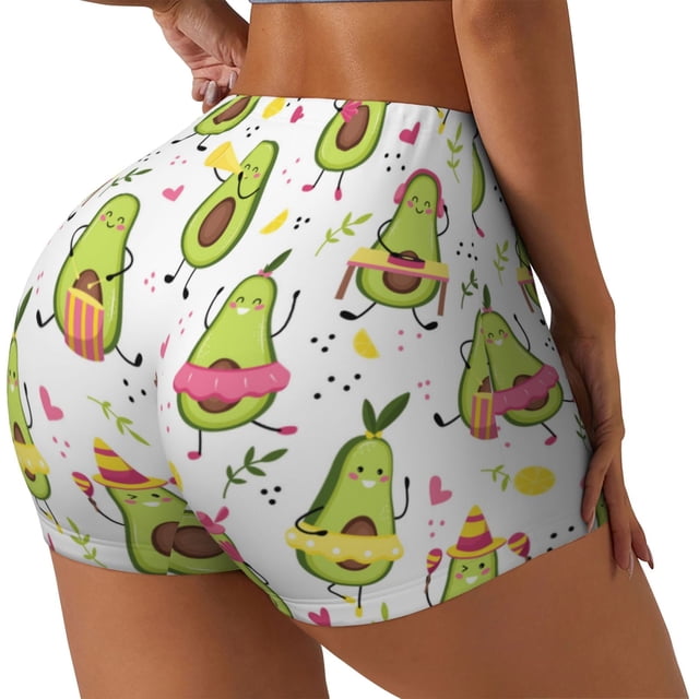 Balery Avocado Playing Music Pantalones cortos de entrenamiento estampados para mujer, sin costuras, ajustados, para gimnasio, yoga, correr, deportes, ejercicio activo, fitness.-XX-Large