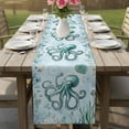 thumbnail image 5 of Coastal Octopus Table Runner, Cyan Nautical Fish Shells Seaweeds Washable Cotton Linen Table Runners 90 Inches Long, Dresser Scarf Runner for Dining/Coffee/Kitchen/Hallway Tables 13''x90'', 5 of 8