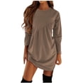 thumbnail image 2 of CALAFEBILA Womens Summer Dresses Long Sleeve Solid Color Mini Sweatshirt Dress Asymmetrical Pleated Short Women Dresses, 2 of 6