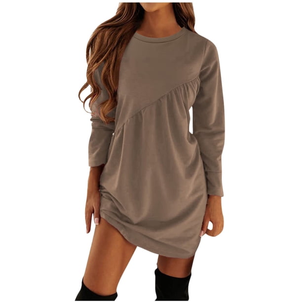 Vestidos Para Mujer Vestidos Casuales Sólido Manga Larga Cuello Redondo Vestido de Moda Odeerbi ODB134285