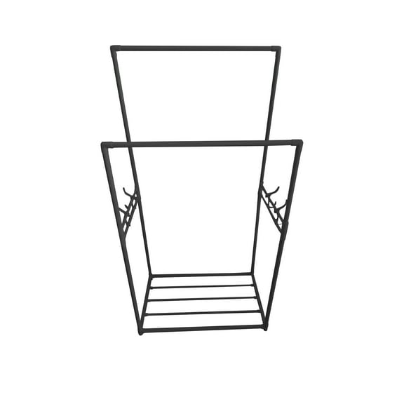 NSESSHome Double Rods Garment Rack with Storage Box, Sturdy Iron Construction for Bedroom, Living Room, or Retail Use