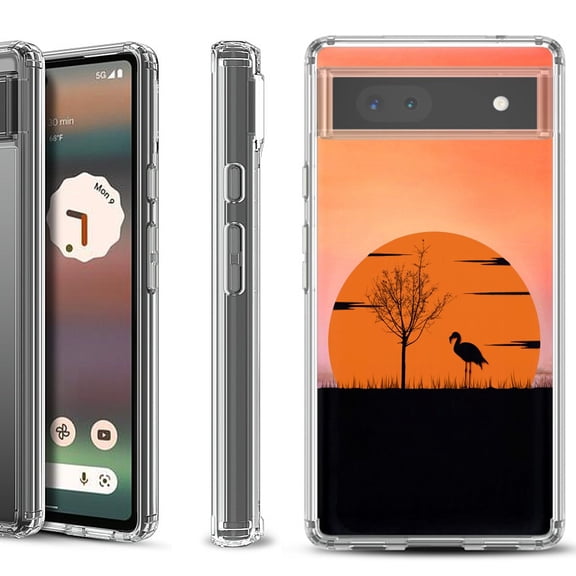 Shockproof Bumper Phone Case for Google Pixel 6a, by OneToughShield ® - Sunset Flamingo