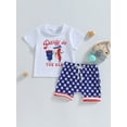 thumbnail image 2 of 4th of July Summer Outfits Baby Boys Cartoon Letter Print Short Sleeve T Shirt Tops Star Elastic Shorts Set Clothes Clothing, 2 of 9
