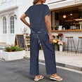 thumbnail image 6 of Idoravan womens 2 piece lounge sets Women's Round Neck Stripe Short Sleeve shirts Long Pants With Elastic Waist Pocket pants Set, 6 of 8