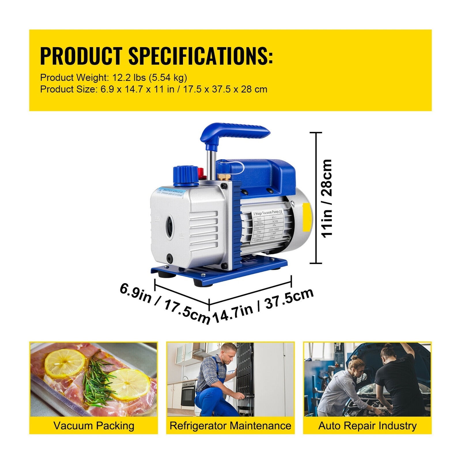 3CFM 1/3HP Refrigerant Rotary Vane Vacuum Pump A/C Vacuum Evacuation Pump Electric Air Vacuum Pump Cooling Systems ,Outstanding Oil Inlet System