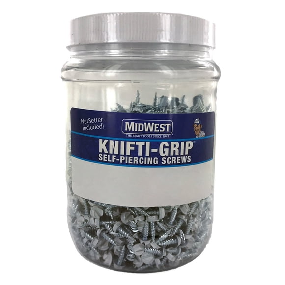 MIDWEST White Self Piercing Screws - 1000 Piece No. 7 X 1/2" with Carrying Tub & 1/4" Bit - MW-7X12PW10
