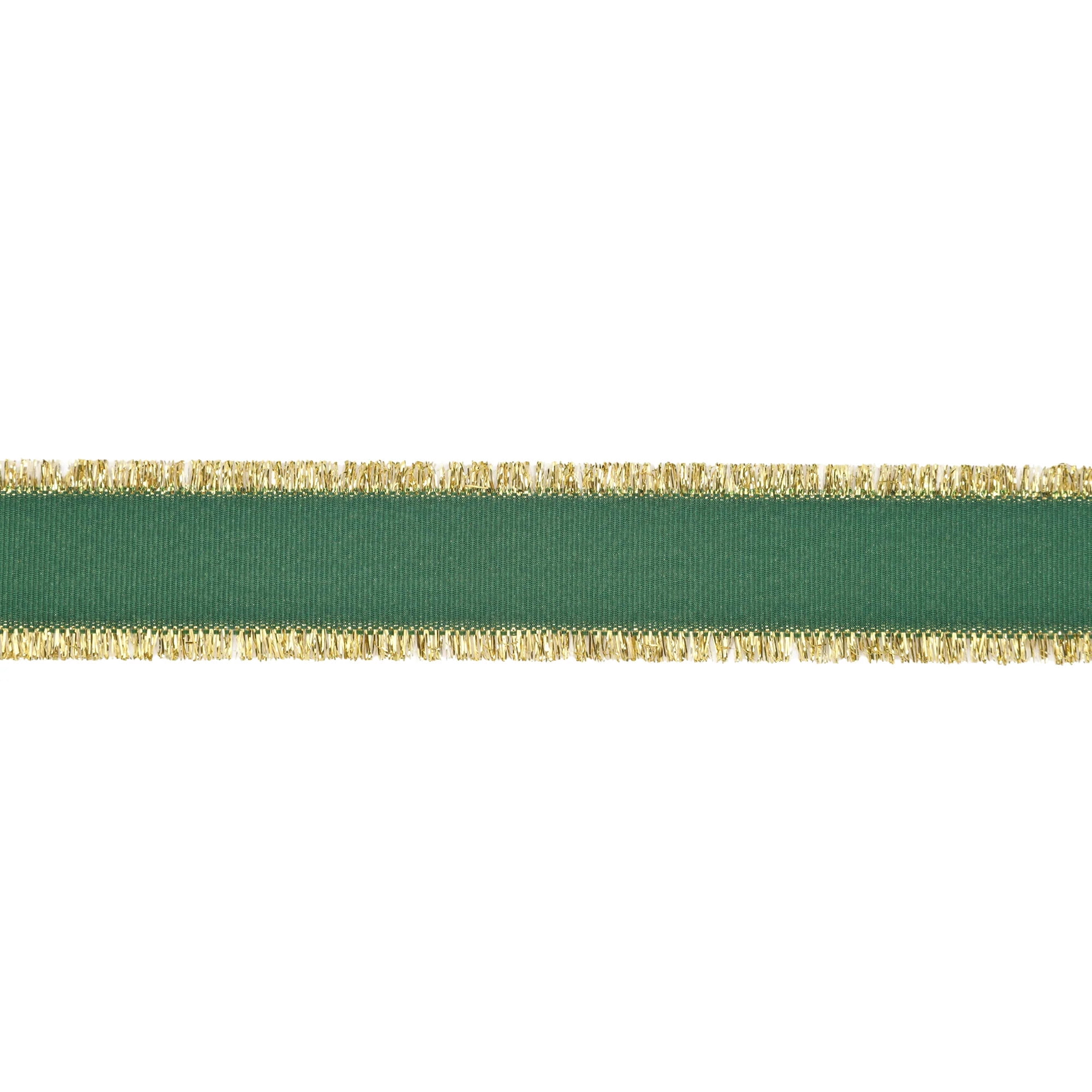 LaRibbons 1" Textured Grosgrain Ribbon | Gold Metallic Fringe Green | 25 Yard Roll