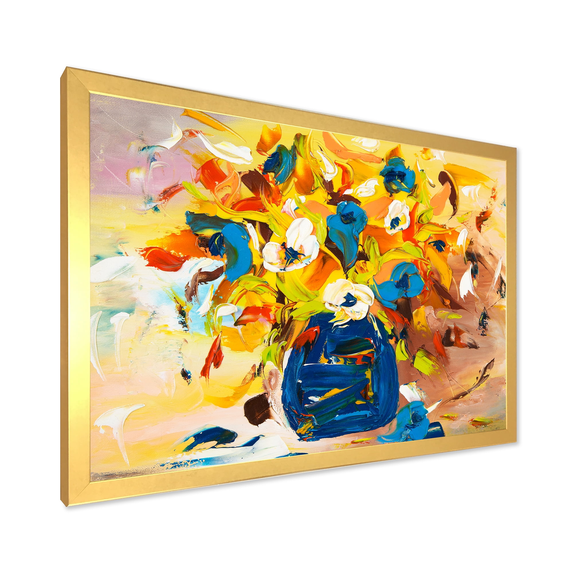 Designart 'A VIbrant Flower Bouquet In Blue and Yellow' Traditional Framed Art Print