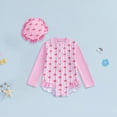 thumbnail image 2 of Xudanell Girls Tankini Swimsuit Sweet Pattern Printed Ruffle Hat Bathing Suit with Zipper Beach Swimwear Hot Pink 2-3 Years, 2 of 6