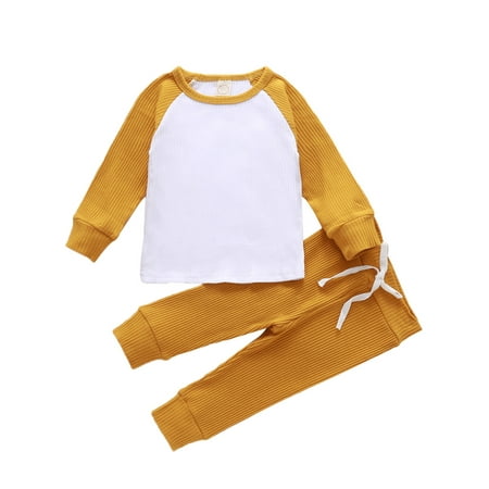 

Newborn Infant Toddler Baby Clothes Ribbed Knitted Cotton Long Sleeve Tops Long Pants Fall Outfits