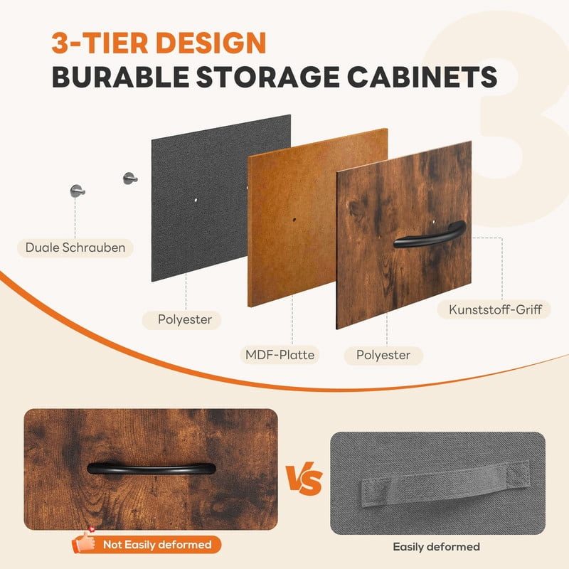 Kelno 10 Drawer Fabric Dresser Storage Tower Chest Organizer with Wood Top Steel Frame, Rustic Brown