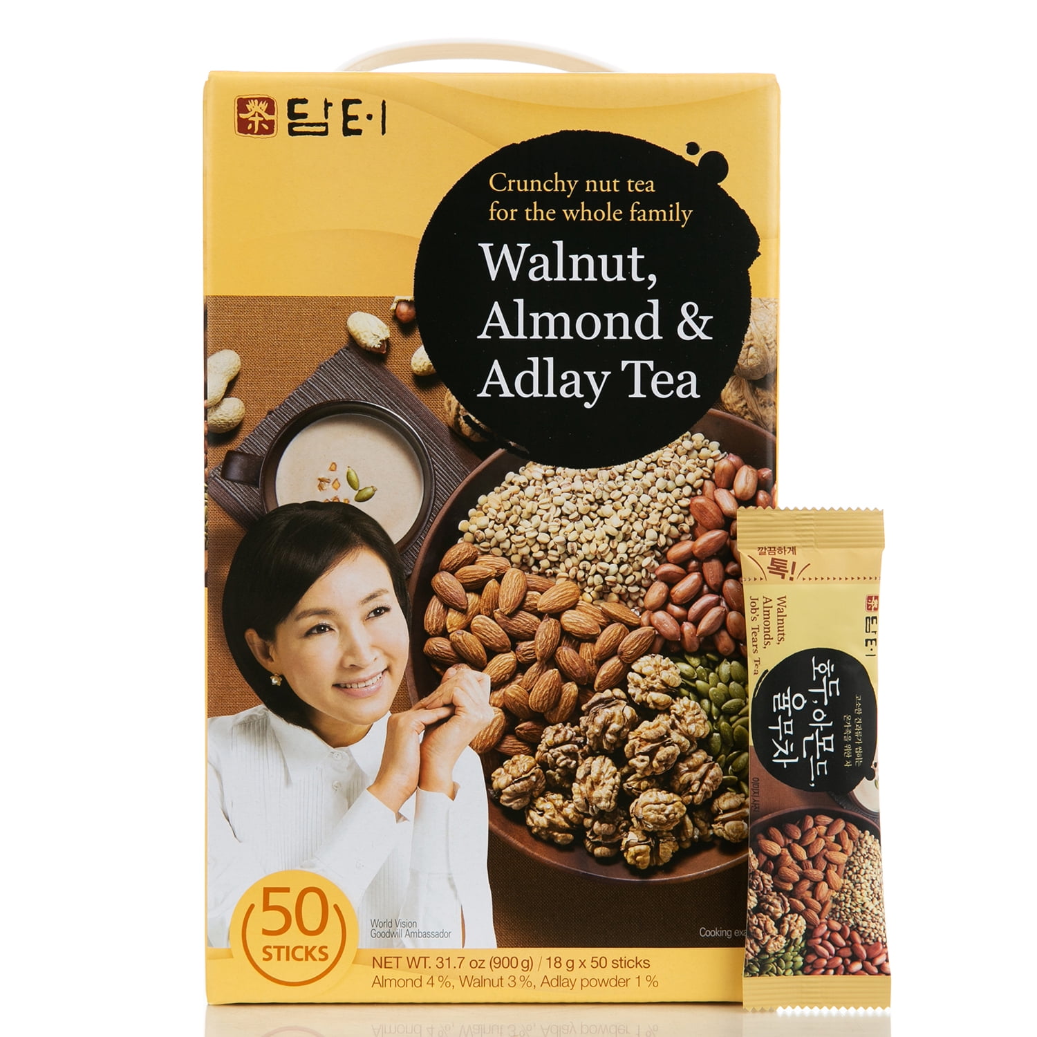 Damtuh Walnut Almond Adlay (Job’s Tear) Powder Drink Mix – 18g x 50 Sticks, 2-Box Bundle