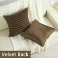 thumbnail image 2 of SURJDE Tan Striped Decorative Throw Pillow Covers 20x20 Inch Set of 2,Square Fall Decorations Couch Pillow Case,Soft Cozy Faux Rabbit & Velvet Back,Modern Home Decor for Bed, 2 of 6