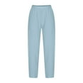 thumbnail image 5 of Cotton Linen Pants for Women Casual Loose High Waisted Wide Leg Pants with Pockets Lightweight Drawstring Comfy Lounge Pants, 5 of 6