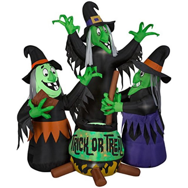 Halloween Self-Inflatable Brewing Witches with Cauldron with Internal Lightning 