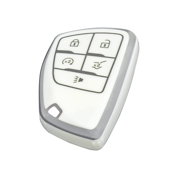 OFFCURVE for Chevy GMC Key Fob Cover, for 2022 2023 2024 Chevrolet Silverado 1500 GMC Sierra 1500 2500HD 3500HD Buick Envision, Soft TPU Key Shell Case Remote Smart Key Holder（5 Buttons Ivory), White