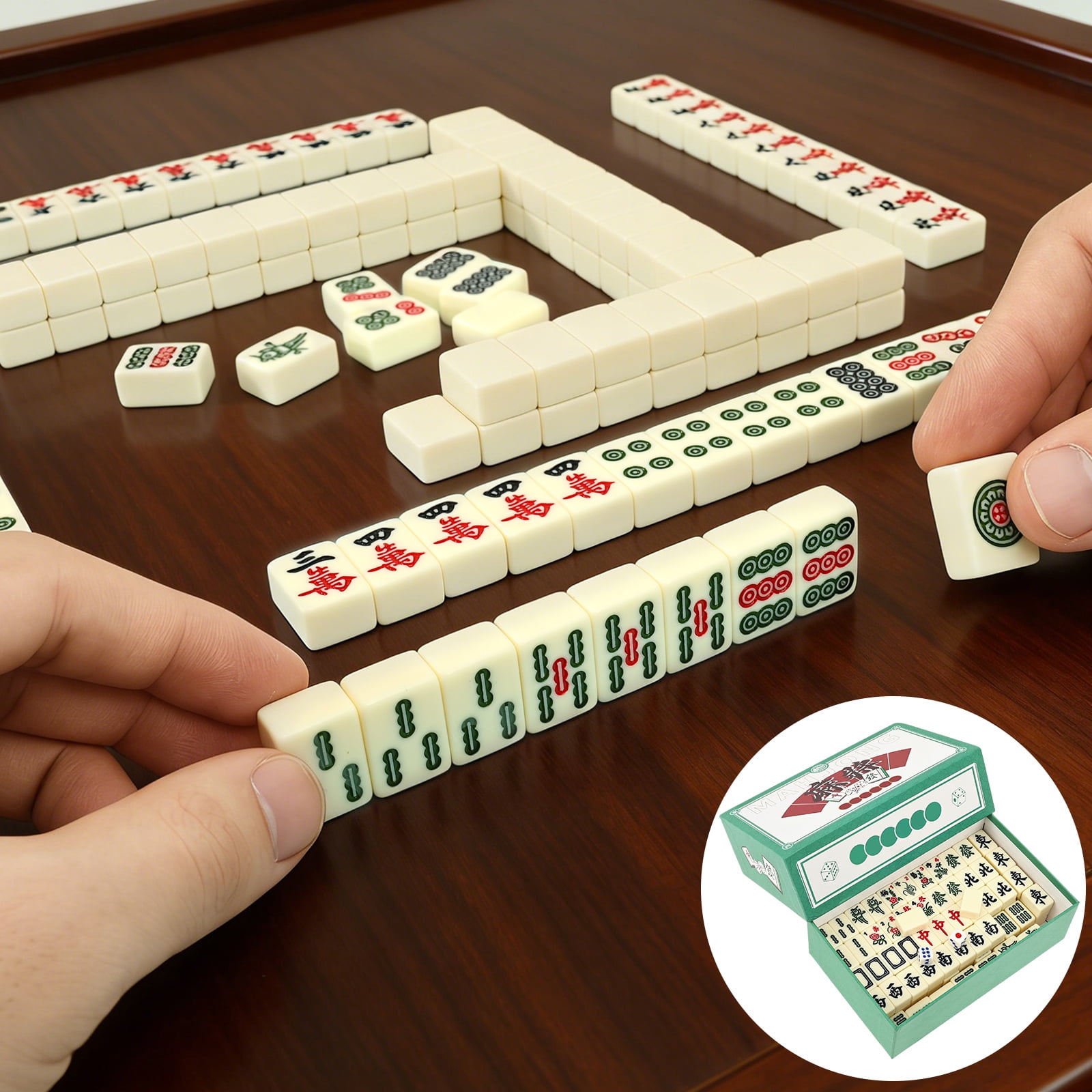 Threns Mini Mahjong Set Travel Mahjong Set Portable Chinese Traditional Board Game with 2 Dice and 146 Tiles for Leisure Travel Party Family Games